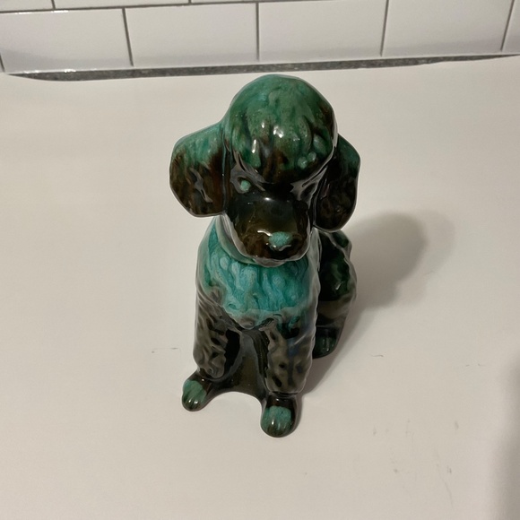VTG Blue Mountain Pottery Poodle Green Black Flow Glaze - Picture 3 of 7